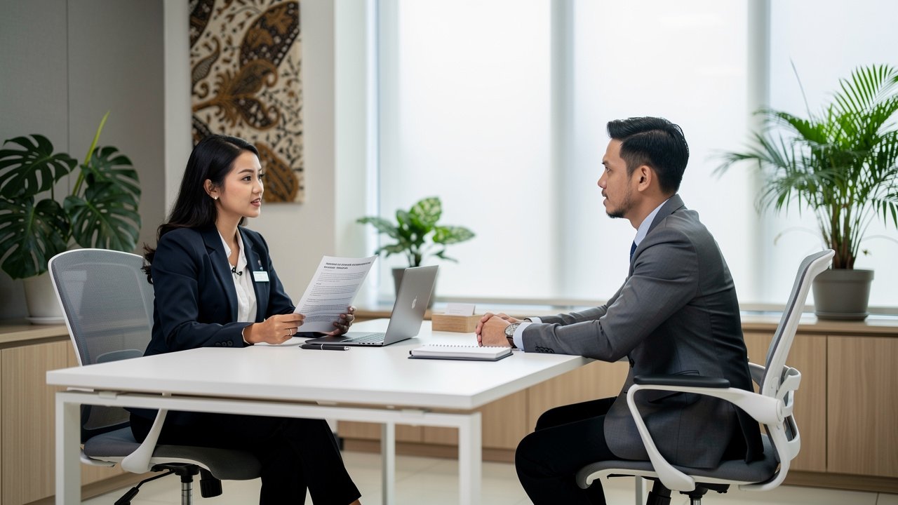 Professional personnel vetting interview inside Indonesian office